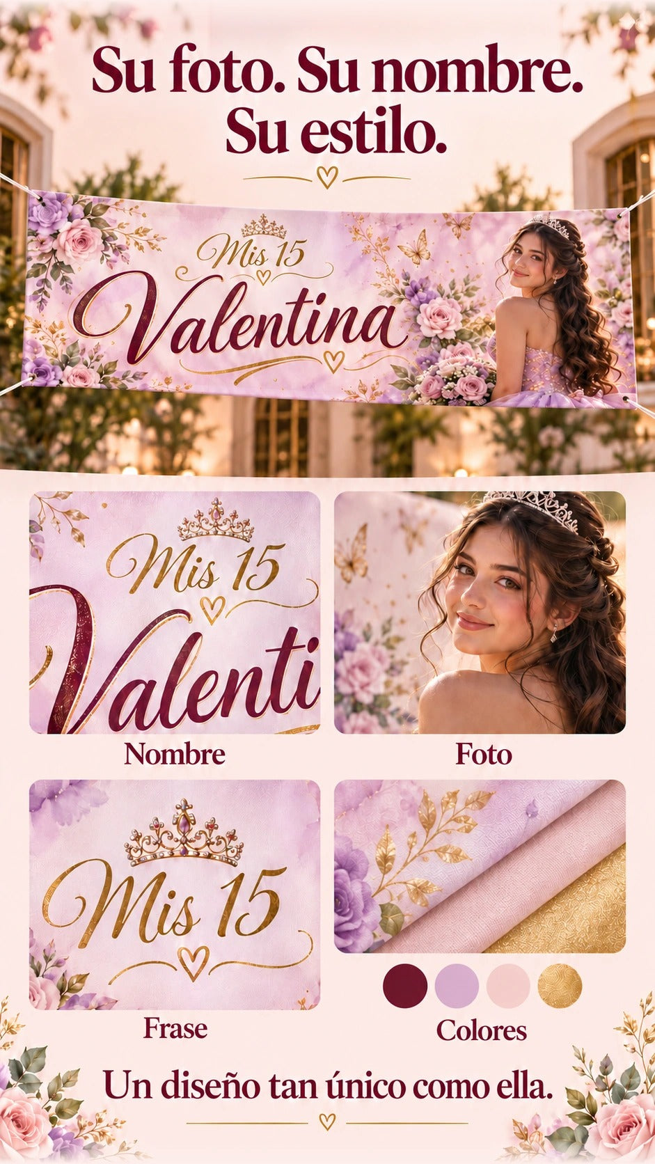 Opciones para personalizar el pasacalle con nombre, foto, frase y colores.