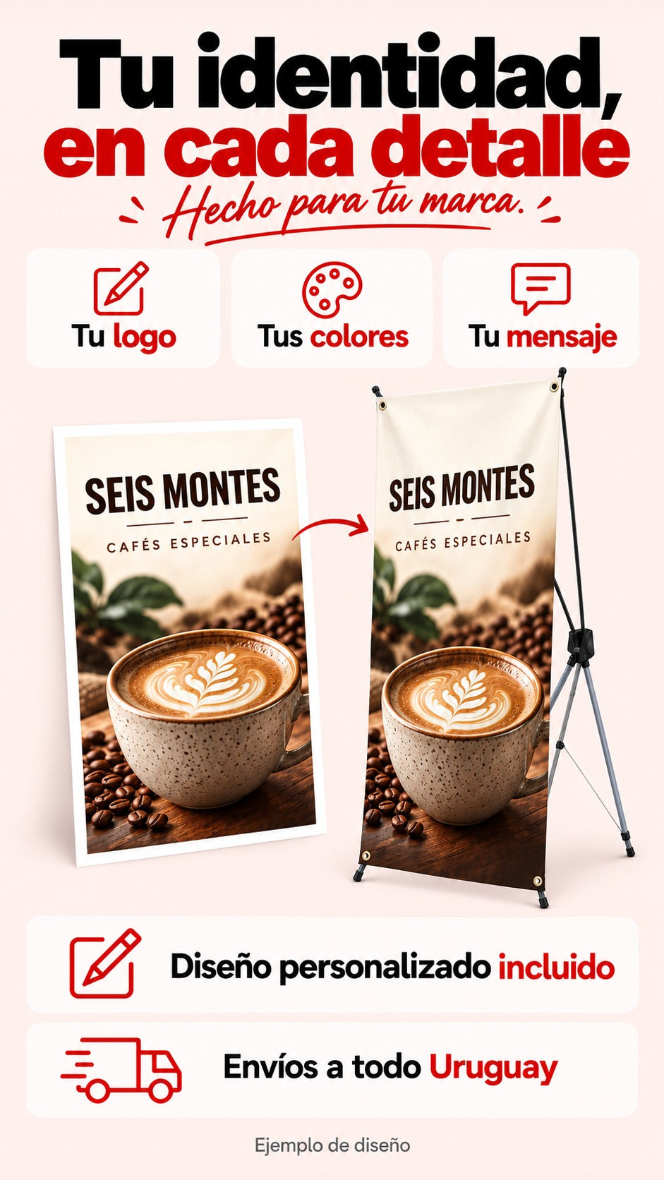 Banner X personalizado con logo, colores y mensaje de la empresa. Diseno incluido y envios a todo Uruguay.