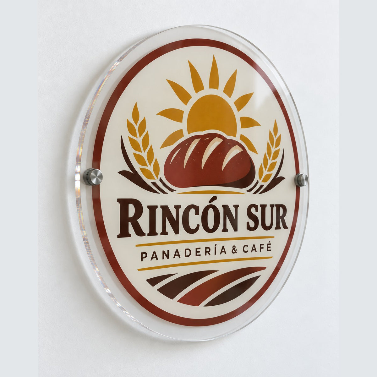 Cartel Glass de acrilico premium con impresion full color para panaderia y cafe