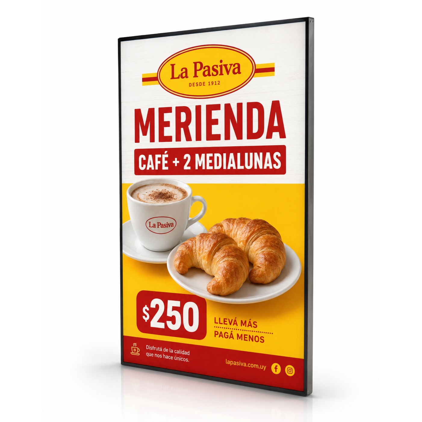 Cartel luminoso LED slim retroiluminado con grafica de cafeteria - marco negro
