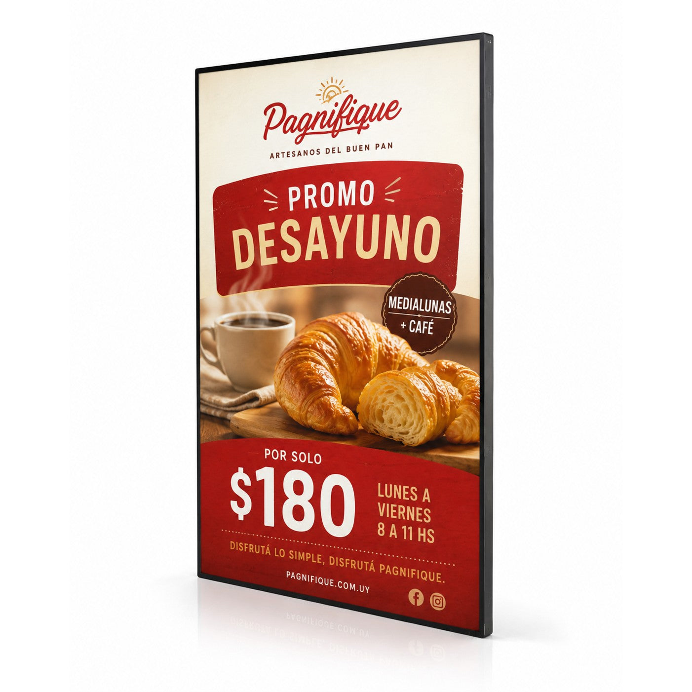 Cartel luminoso LED slim para panaderia - promo desayuno retroiluminada