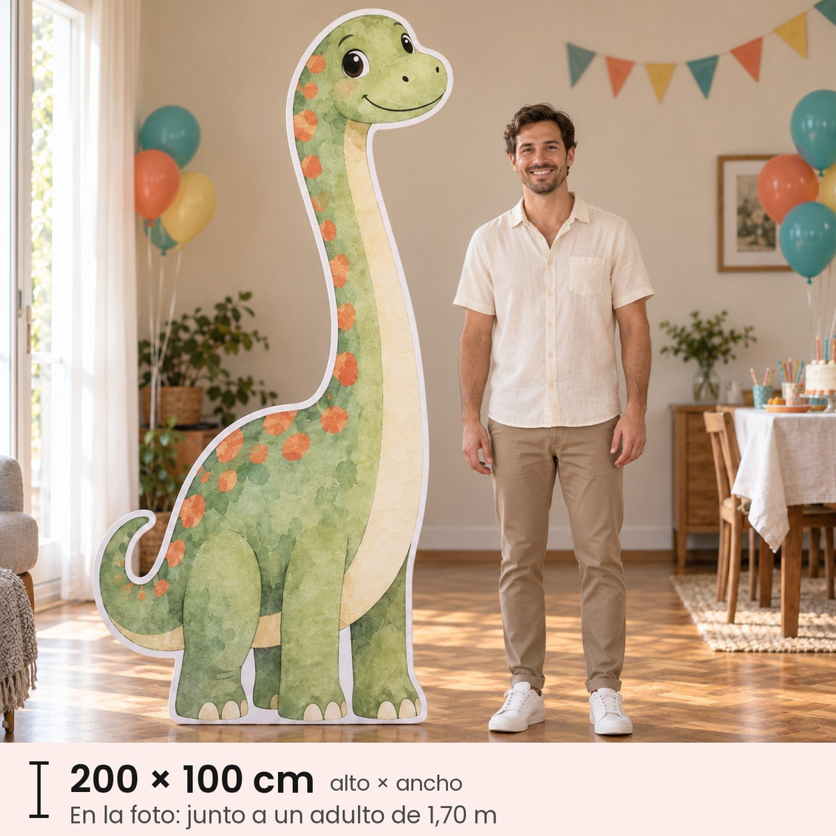 Figura rígida gigante de 200 × 100 cm, más alta que el adulto de 1,70 m que está al lado
