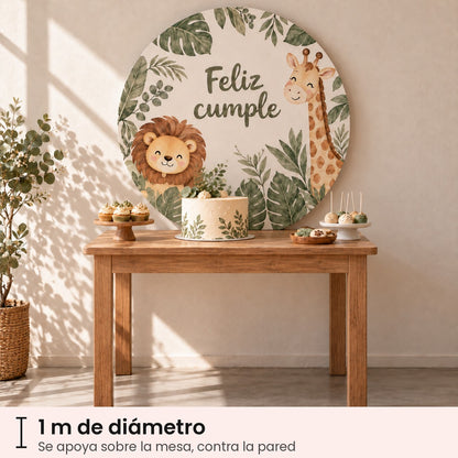 Fondo circular rígido de 1 m apoyado sobre una mesa de 1,20 m, contra la pared