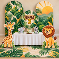 Portada principal del Kit Premium safari: dos arcos, un fondo circular, dos figuras grandes, dos pequeñas y alfombra coordinada.