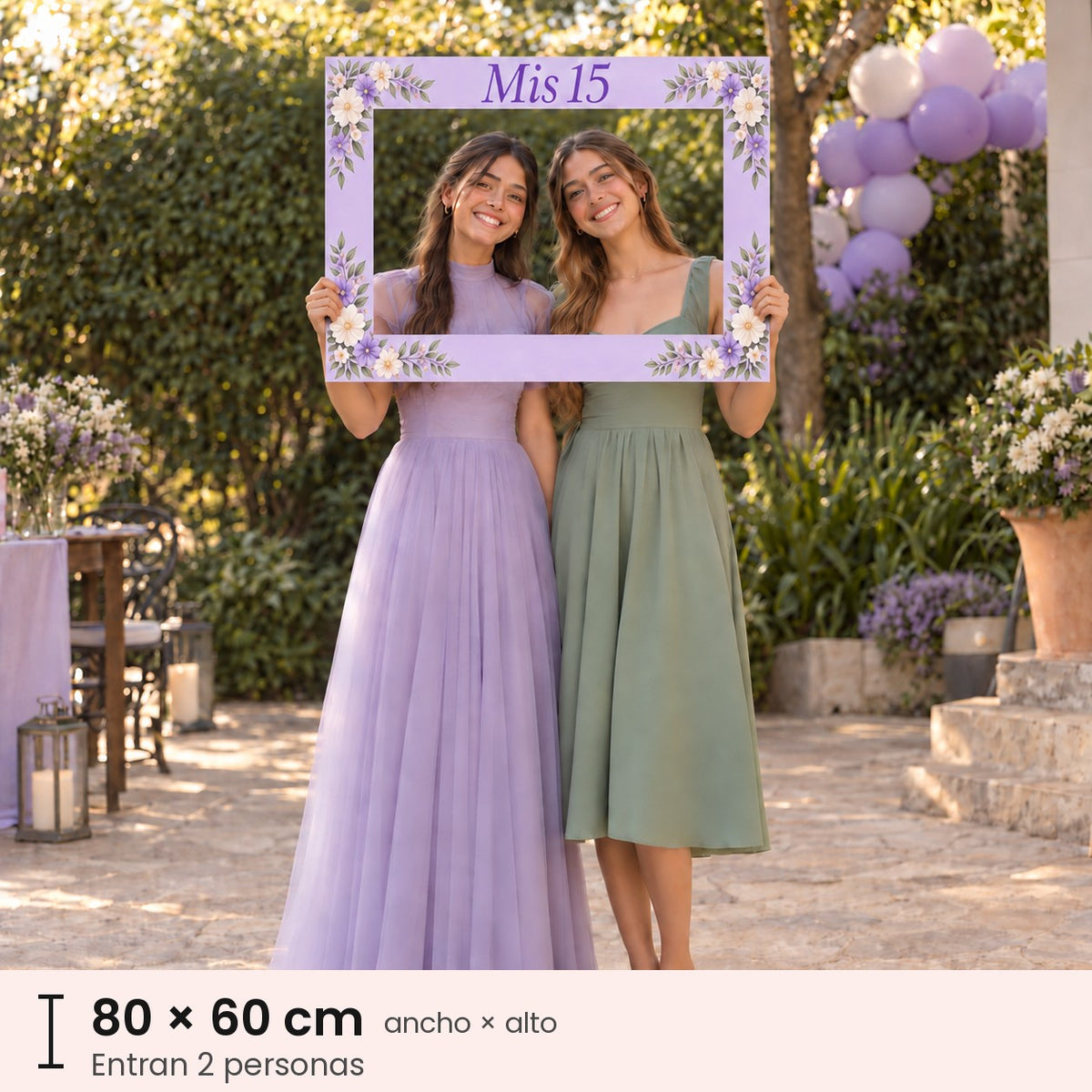 Marco selfie de 80 × 60 cm sostenido por dos chicas: entran dos personas