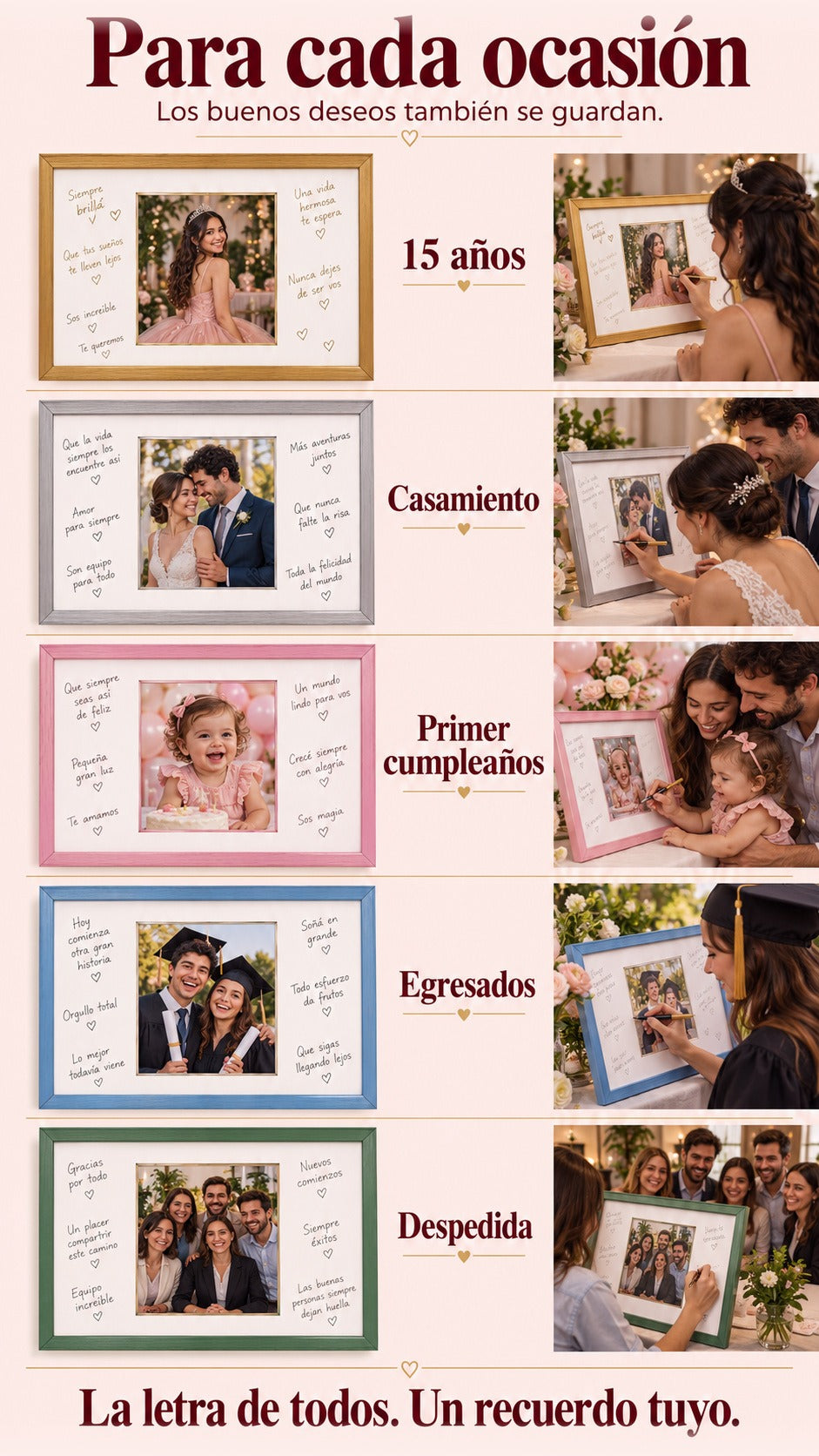 Ejemplos de murales personalizados para 15 años, casamiento, primer cumpleaños, egresados y despedida.