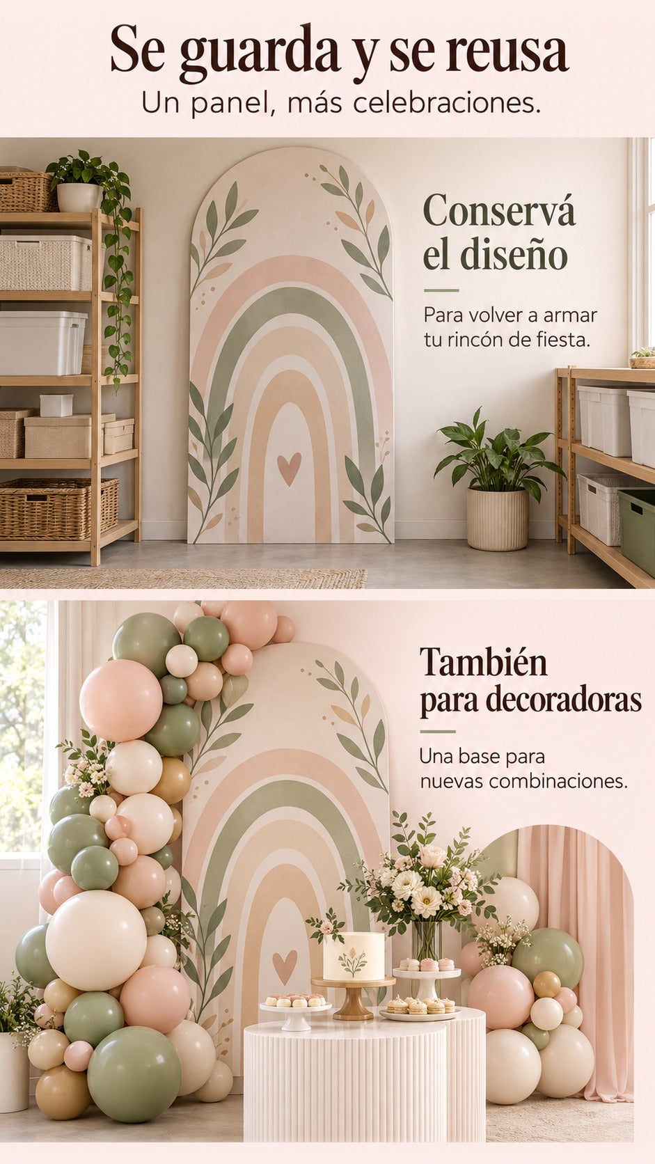 Panel romano de diseño boho guardado entero y reutilizado en una nueva combinación decorativa.