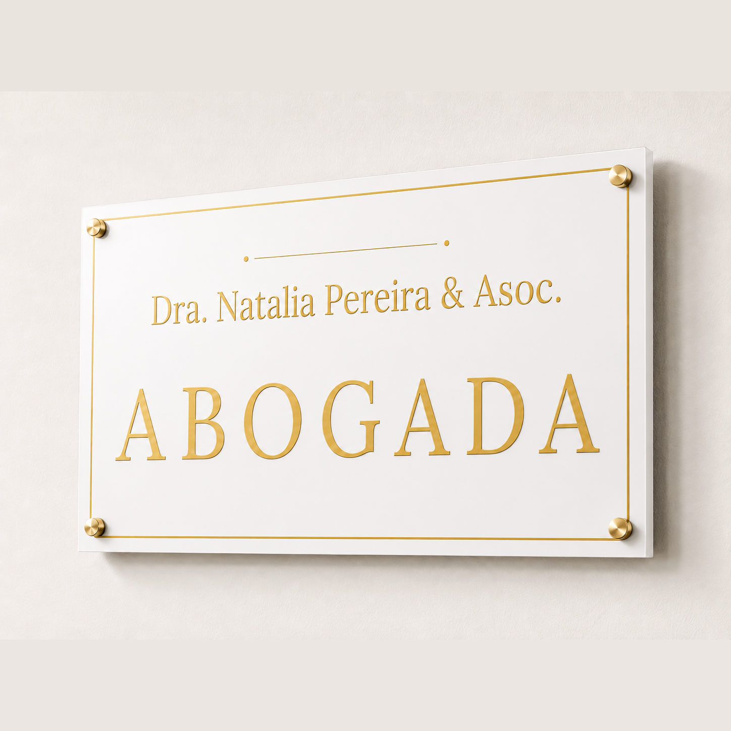 Placa profesional acrilico blanca con letras oro - abogada